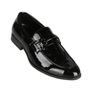 Mocasín de charol negro con herraje para hombre